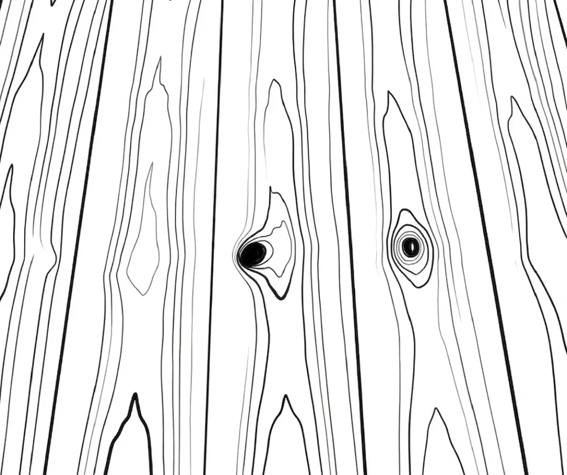 Black and white graphic illustration displaying wood grain pattern and knots of 0.6 mm anegre sliced veneer.