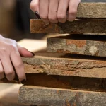 Selecting 52 mm unedged beech boards in a warehouse stack