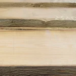 Detailed view of the natural bark edge and smooth surface of a Grade 1 red oak unedged board.