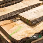 Close-up of unedged linden boards showing the natural bark edge and light wood texture.
