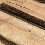 Surface texture and bark edge of an unedged linden wood board.