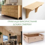 Collage showing examples of using spruce boards in interiors, furniture, and decor.