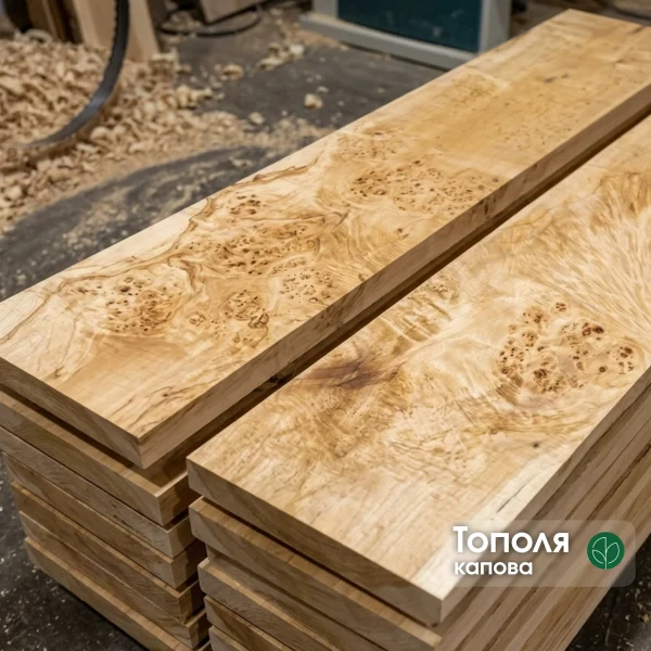 A stack of premium edged poplar burl boards showcasing the intricate natural burl texture.