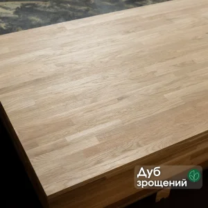 Finger-jointed oak furniture board 18mm with wood species label.