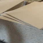 Close-up of the stacked blockboard edges, showcasing the solid wood core construction.