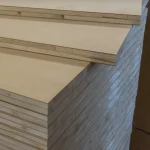 Corner perspective of stacked HDF-faced blockboards showing the seamless integration of HDF and wood core.