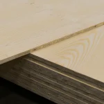 Side edge of the blockboard with factory marking and stamp details.