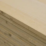 Close-up of the multi-layer edge of 14mm blockboards veneered with white ash.