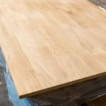 Corner of the 20 mm finger-jointed oak panel showing a clean and precise cut.