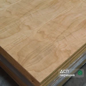 Veneered chipboard sheet European Cherry 19 mm on a stack