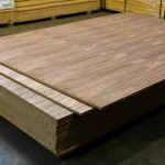 Pallet of veneered chipboard American Walnut 19 mm at the warehouse