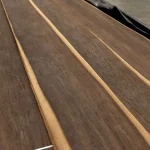 Sheets of natural exclusive smoked oak veneer with a contrast stripe
