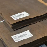 Ends of exclusive smoked oak veneer pack 0.6 mm with labels