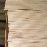 Detailed view of the edge of a stack of sanded FC plywood 12 mm thick
