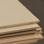 Edges of 12 mm FC birch plywood sheets showing layers