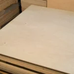 Sheets of birch FK plywood 9 mm in the lumber warehouse.