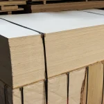 Packed bundle of FC plywood 1525x1525 mm in the warehouse