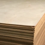 Corner of a stack of FC plywood 5 mm sheets, grade B/BB