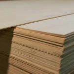Stack of FC birch plywood sheets 6 mm, grade B/BB, in storage.