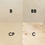 Порівняльний колаж сортів фанери B, BB, CP, C товщиною 9 мм.