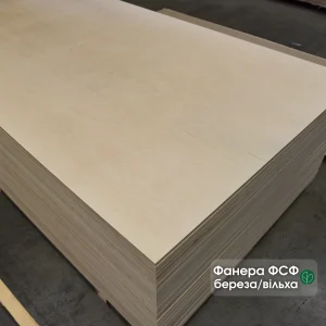 Stack of water-resistant FSF plywood 15 mm grade B/BB in the warehouse