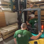 Loading process of veneered plywood at the WoodWay Expert warehouse.