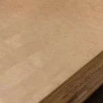 Stack of 16 mm birch veneered plywood in warehouse