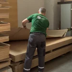 WoodWay Expert warehouse, handling white ash veneered plywood