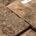 Intricate texture of American walnut root cut veneer close up
