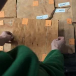 Demonstration of a Madrone burl veneer (root cuts) sheet in hands