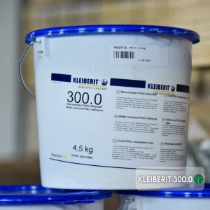 Водостійкий клей для деревини Kleiberit 300.0 у білому пластиковому відрі 4,5 кг з синьою кришкою.