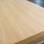 Oak veneered MDF board 2800x2070 mm in a stack