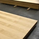 Pallets with veneered MDF boards at the WoodWay Expert warehouse
