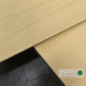 MDF board veneered with white tangential Ash, 19 mm, 2800x2070 — stack in the warehouse