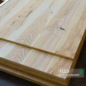 Ash wall panel, knots heartwood, 19 mm, 2800x1033, stacked in warehouse