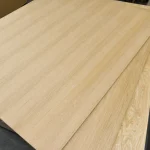 Texture of sawn oak veneer on the surface of 17 mm MDF board