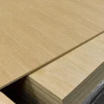 Two MDF boards with sawn oak veneer 19 mm, top angle view.