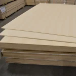 Stack of veneered MDF boards white ash 6 mm at WoodWay Expert warehouse