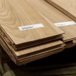 Edge of sawn elm veneer sheets showing the 2.5 mm thickness