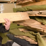 Selecting sawn elm veneer at WoodWay Expert warehouse