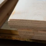 Stack edges showing the 4.5 mm thickness of sawn beech veneer