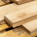 Edge of sawn beech veneer stack showing 2.5 mm thickness.