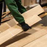 Specialist holding a sheet of 2.5 mm sawn oak veneer.