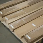 Marked packs of sawn European Walnut veneer in the warehouse