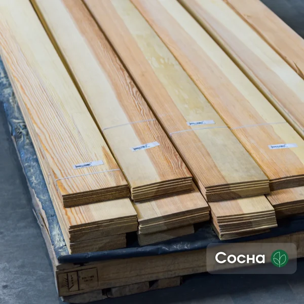 Pack of sawn pine veneer 4.5 mm thick at the WoodWay Expert warehouse.