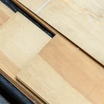 Close-up of the surface of pine wood lamella