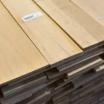 Close-up of a sawn alder veneer pack 4.5 mm at the warehouse.