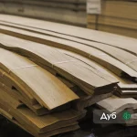 Bundles of natural sliced oak veneer 0.6 mm thick at the WoodWay Expert warehouse.