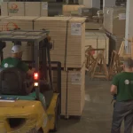 Forklift in the WoodWay Expert veneer and lumber warehouse in Kyiv.