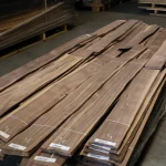 Pallet with bundles of sliced American Walnut veneer at the WoodWay Expert warehouse